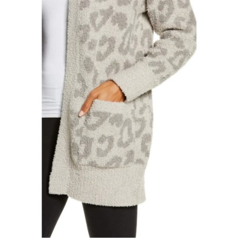 Barefoot Dreams Cozy Chic Leopard Cardigan Sweater Linen Warm Gray S - Picture 4 of 14